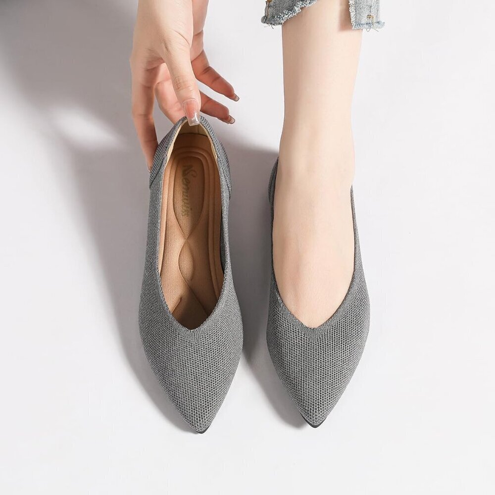 Women Pointed Toe Ballet Gray Flat Comfortable Casual Dressy Work Office Shoes - Picture 5 of 7